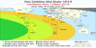 HilalMap: Peta Visibilitas Hilal Shafar 1474 H: rukyat tanggal 2051-10-5 M