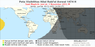 HilalMap: Peta Visibilitas Hilal Rabiul-Awwal 1474 H: rukyat tanggal 2051-11-3 M