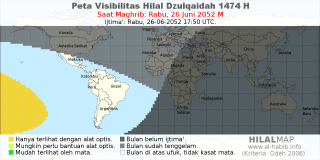 HilalMap: Peta Visibilitas Hilal Dzulqaidah 1474 H: rukyat tanggal 2052-6-26 M