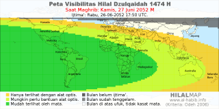 HilalMap: Peta Visibilitas Hilal Dzulqaidah 1474 H: rukyat tanggal 2052-6-27 M