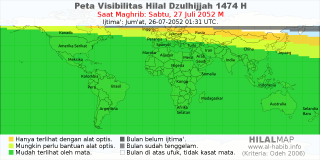 HilalMap: Peta Visibilitas Hilal Dzulhijjah 1474 H: rukyat tanggal 2052-7-27 M