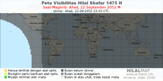 HilalMap: Peta Visibilitas Hilal Shafar 1475 H: rukyat tanggal 2052-9-22 M