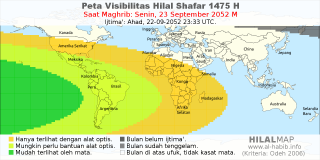 HilalMap: Peta Visibilitas Hilal Shafar 1475 H: rukyat tanggal 2052-9-23 M