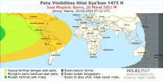 HilalMap: Peta Visibilitas Hilal Syaban 1475 H: rukyat tanggal 2053-3-20 M