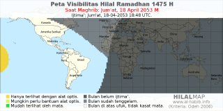 HilalMap: Peta Visibilitas Hilal Ramadhan 1475 H: rukyat tanggal 2053-4-18 M