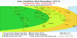 HilalMap: Peta Visibilitas Hilal Ramadhan 1475 H: rukyat tanggal 2053-4-19 M