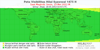 HilalMap: Peta Visibilitas Hilal Syawwal 1475 H: rukyat tanggal 2053-5-19 M