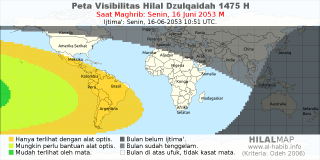 HilalMap: Peta Visibilitas Hilal Dzulqaidah 1475 H: rukyat tanggal 2053-6-16 M