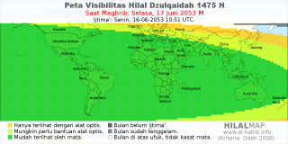 HilalMap: Peta Visibilitas Hilal Dzulqaidah 1475 H: rukyat tanggal 2053-6-17 M