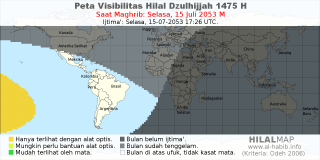 HilalMap: Peta Visibilitas Hilal Dzulhijjah 1475 H: rukyat tanggal 2053-7-15 M