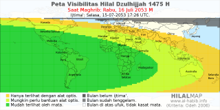 HilalMap: Peta Visibilitas Hilal Dzulhijjah 1475 H: rukyat tanggal 2053-7-16 M