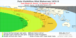 HilalMap: Peta Visibilitas Hilal Muharram 1476 H: rukyat tanggal 2053-8-14 M