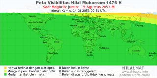 HilalMap: Peta Visibilitas Hilal Muharram 1476 H: rukyat tanggal 2053-8-15 M