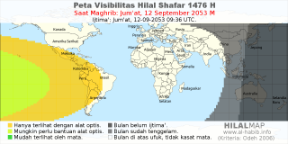 HilalMap: Peta Visibilitas Hilal Shafar 1476 H: rukyat tanggal 2053-9-12 M