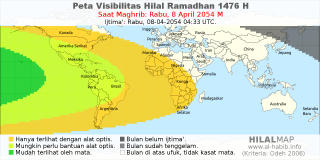 HilalMap: Peta Visibilitas Hilal Ramadhan 1476 H: rukyat tanggal 2054-4-8 M