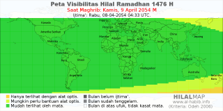 HilalMap: Peta Visibilitas Hilal Ramadhan 1476 H: rukyat tanggal 2054-4-9 M