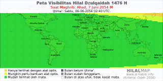 HilalMap: Peta Visibilitas Hilal Dzulqaidah 1476 H: rukyat tanggal 2054-6-7 M