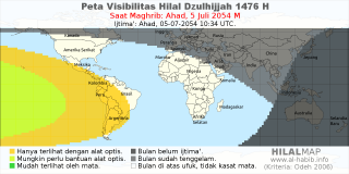 HilalMap: Peta Visibilitas Hilal Dzulhijjah 1476 H: rukyat tanggal 2054-7-5 M