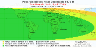 HilalMap: Peta Visibilitas Hilal Dzulhijjah 1476 H: rukyat tanggal 2054-7-6 M
