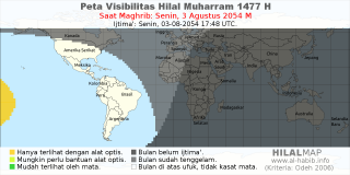 HilalMap: Peta Visibilitas Hilal Muharram 1477 H: rukyat tanggal 2054-8-3 M