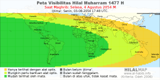 HilalMap: Peta Visibilitas Hilal Muharram 1477 H: rukyat tanggal 2054-8-4 M