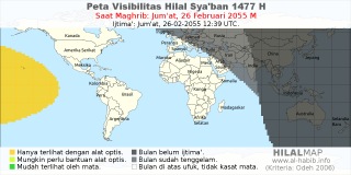 HilalMap: Peta Visibilitas Hilal Syaban 1477 H: rukyat tanggal 2055-2-26 M