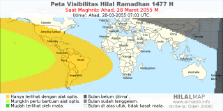 HilalMap: Peta Visibilitas Hilal Ramadhan 1477 H: rukyat tanggal 2055-3-28 M