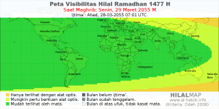 HilalMap: Peta Visibilitas Hilal Ramadhan 1477 H: rukyat tanggal 2055-3-29 M