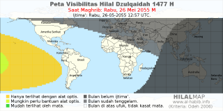 HilalMap: Peta Visibilitas Hilal Dzulqaidah 1477 H: rukyat tanggal 2055-5-26 M