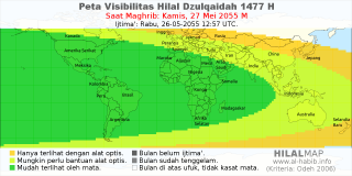 HilalMap: Peta Visibilitas Hilal Dzulqaidah 1477 H: rukyat tanggal 2055-5-27 M
