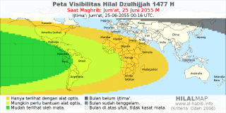 HilalMap: Peta Visibilitas Hilal Dzulhijjah 1477 H: rukyat tanggal 2055-6-25 M