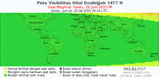 HilalMap: Peta Visibilitas Hilal Dzulhijjah 1477 H: rukyat tanggal 2055-6-26 M