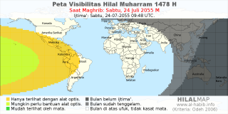 HilalMap: Peta Visibilitas Hilal Muharram 1478 H: rukyat tanggal 2055-7-24 M