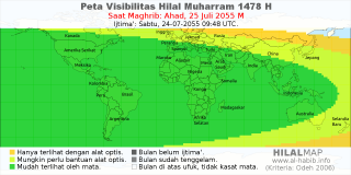 HilalMap: Peta Visibilitas Hilal Muharram 1478 H: rukyat tanggal 2055-7-25 M