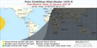 HilalMap: Peta Visibilitas Hilal Shafar 1478 H: rukyat tanggal 2055-8-22 M