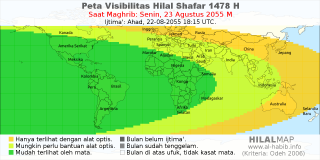 HilalMap: Peta Visibilitas Hilal Shafar 1478 H: rukyat tanggal 2055-8-23 M