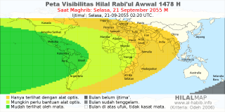 HilalMap: Peta Visibilitas Hilal Rabiul-Awwal 1478 H: rukyat tanggal 2055-9-21 M