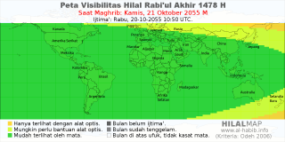 HilalMap: Peta Visibilitas Hilal Rabiul-Akhir 1478 H: rukyat tanggal 2055-10-21 M