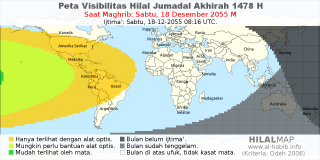 HilalMap: Peta Visibilitas Hilal Jumadal-Akhirah 1478 H: rukyat tanggal 2055-12-18 M