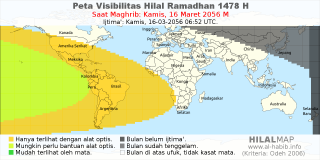 HilalMap: Peta Visibilitas Hilal Ramadhan 1478 H: rukyat tanggal 2056-3-16 M