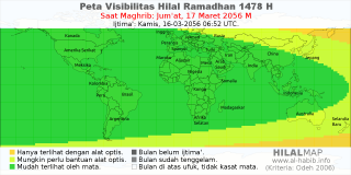 HilalMap: Peta Visibilitas Hilal Ramadhan 1478 H: rukyat tanggal 2056-3-17 M