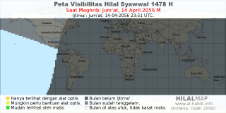 HilalMap: Peta Visibilitas Hilal Syawwal 1478 H: rukyat tanggal 2056-4-14 M