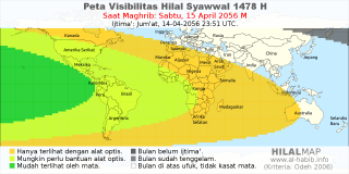 HilalMap: Peta Visibilitas Hilal Syawwal 1478 H: rukyat tanggal 2056-4-15 M
