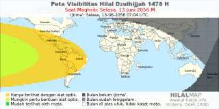 HilalMap: Peta Visibilitas Hilal Dzulhijjah 1478 H: rukyat tanggal 2056-6-13 M