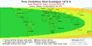 HilalMap: Peta Visibilitas Hilal Dzulhijjah 1478 H: rukyat tanggal 2056-6-14 M