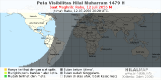 HilalMap: Peta Visibilitas Hilal Muharram 1479 H: rukyat tanggal 2056-7-12 M