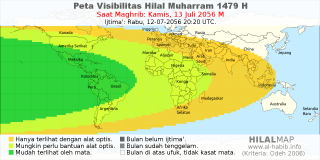 HilalMap: Peta Visibilitas Hilal Muharram 1479 H: rukyat tanggal 2056-7-13 M