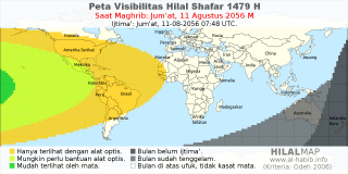 HilalMap: Peta Visibilitas Hilal Shafar 1479 H: rukyat tanggal 2056-8-11 M