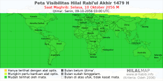 HilalMap: Peta Visibilitas Hilal Rabiul-Akhir 1479 H: rukyat tanggal 2056-10-10 M