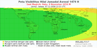 HilalMap: Peta Visibilitas Hilal Jumadal-Awwal 1479 H: rukyat tanggal 2056-11-8 M